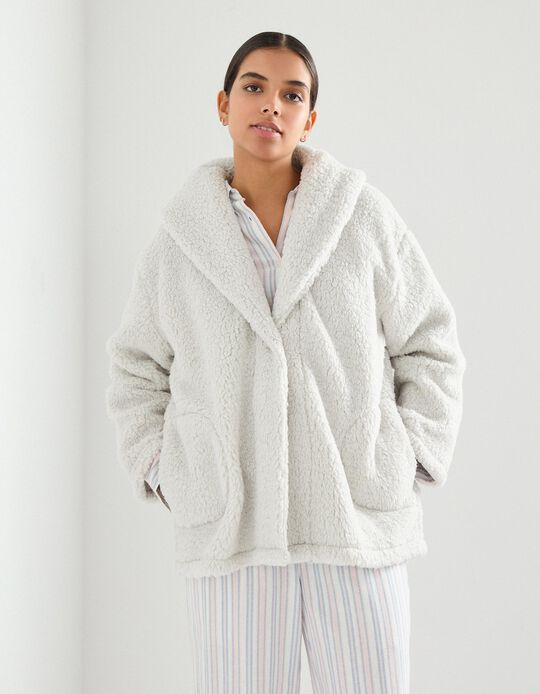 Comprar Online Casaco Sherpa, Mulher, Cinzento Claro 