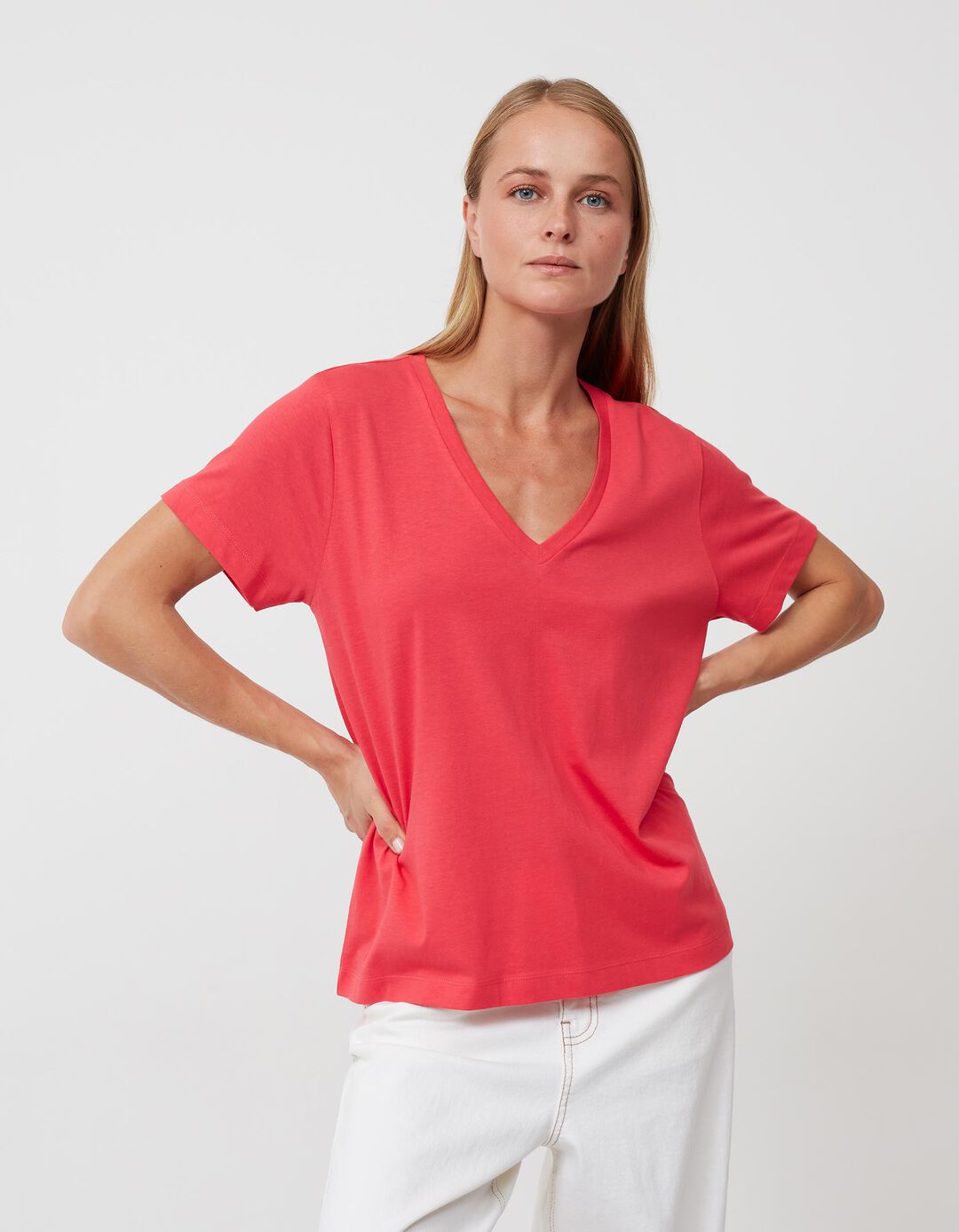 V-neck T-shirt, Women, Light Red