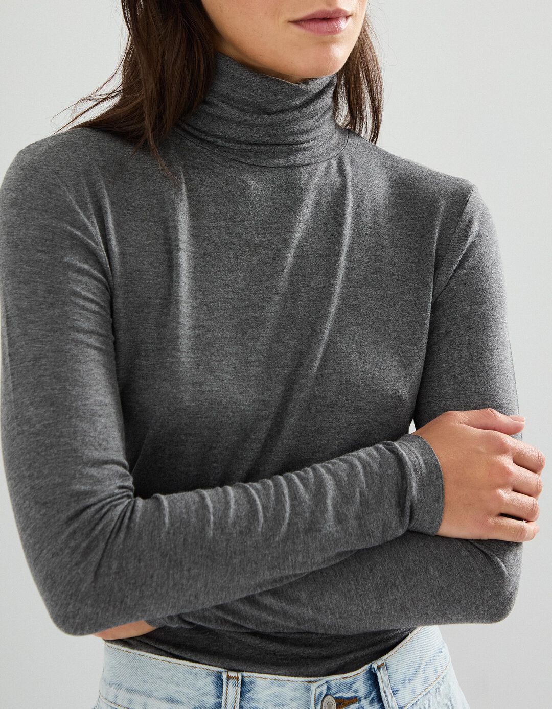 Camisola com Gola Alta, Mulher, Cinzento
