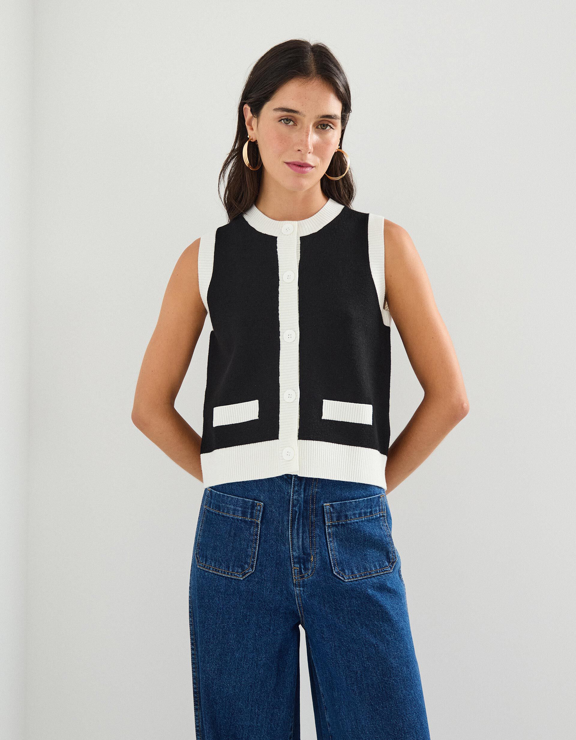 Comprar Online Colete com Contraste, Mulher, Preto 