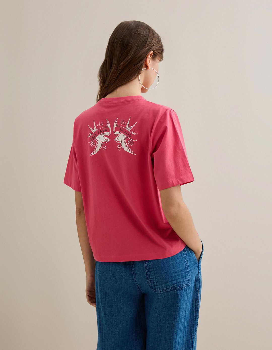 T-shirt com Estampado, Mulher, Coral