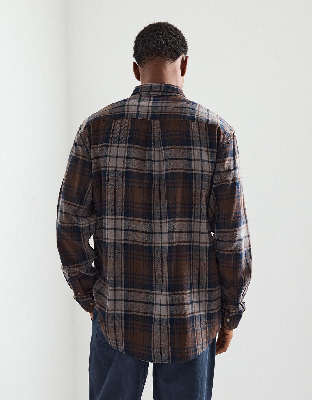 Camisa Flanela de Xadrez, Homem, Castanho Escuro