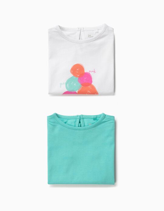2 T-shirts para Beb&eacute; Menina 'Ice Cream', Branco e Azul