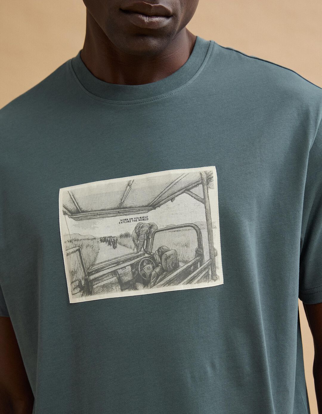 T-shirt Jersey Estampada, Homem, Azul Escuro