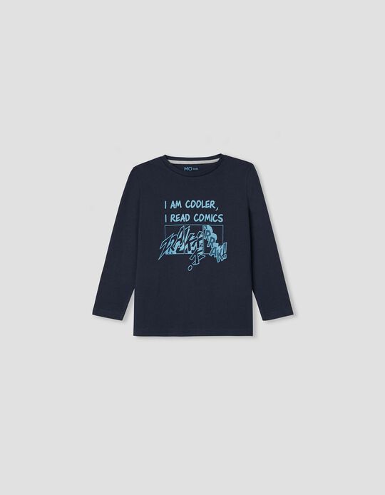 Camiseta de Manga Larga, Niño, Azul Oscuro