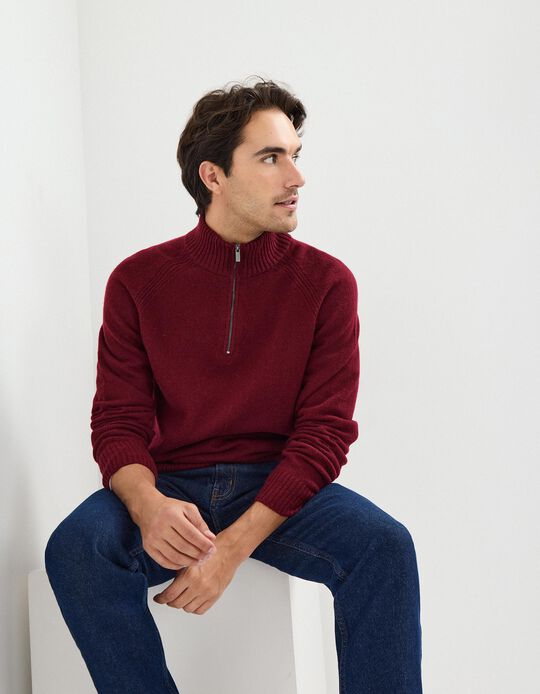 Comprar Online Camisola com Lã com Fecho, Homem, Vermelho Escuro