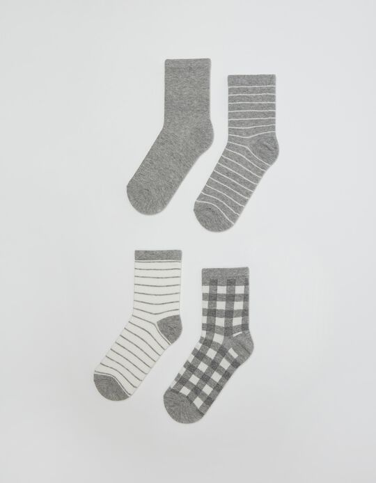 4 Pairs of Cotton Socks, Women, Grey