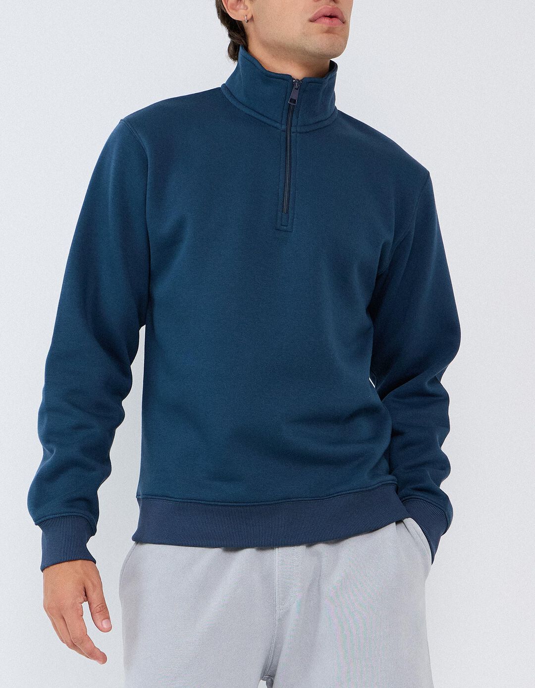 Sweatshirt Com Gola Alta, Homem, Azul Escuro