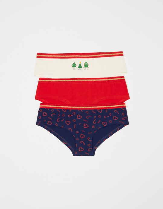 Pack 3 Cuecas Hipster Natal, Mulher, Multicor