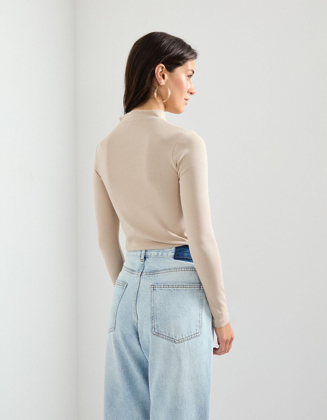 Camisola com Gola Alta, Mulher, Bege
