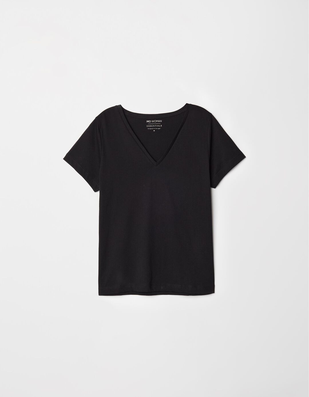 V Neckline T-shirt, Women, Black
