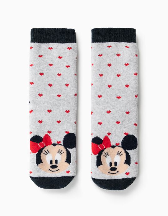 Meias Antiderrapantes para Beb&eacute; Menina 'Minnie', Cinza