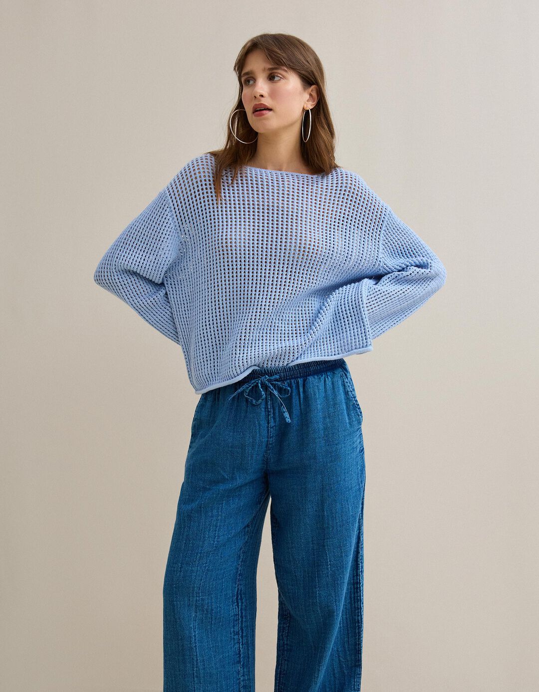 Camisola de Malha Crochet, Mulher, Azul