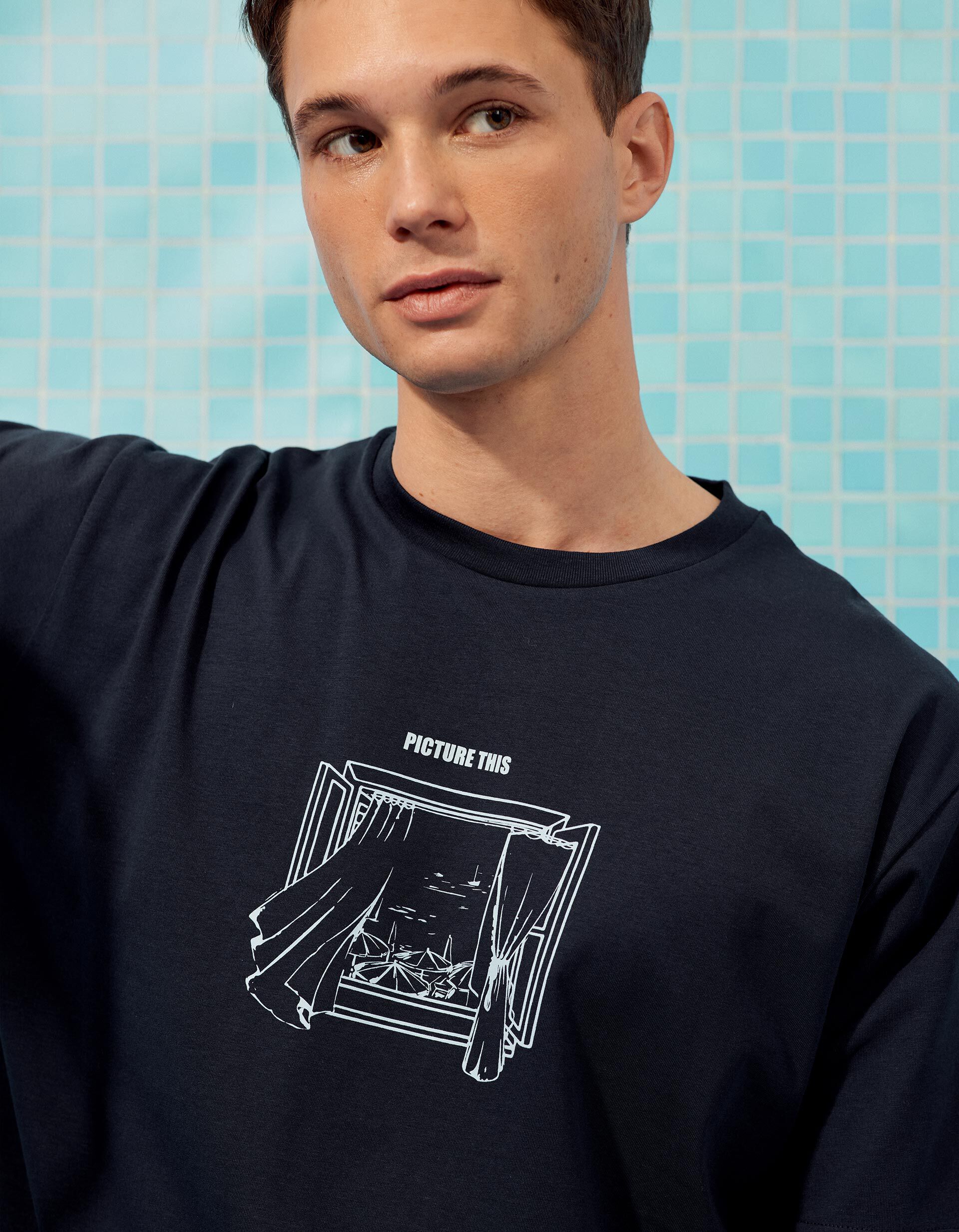 Comprar Online T-shirt Estampada, Homem, Azul Escuro