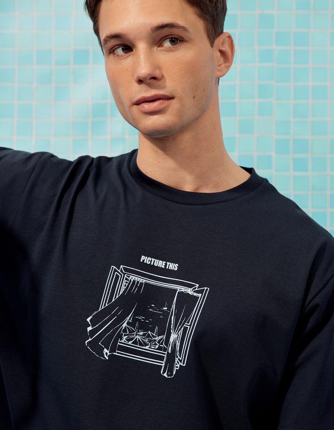 T-shirt Estampada, Homem, Azul Escuro