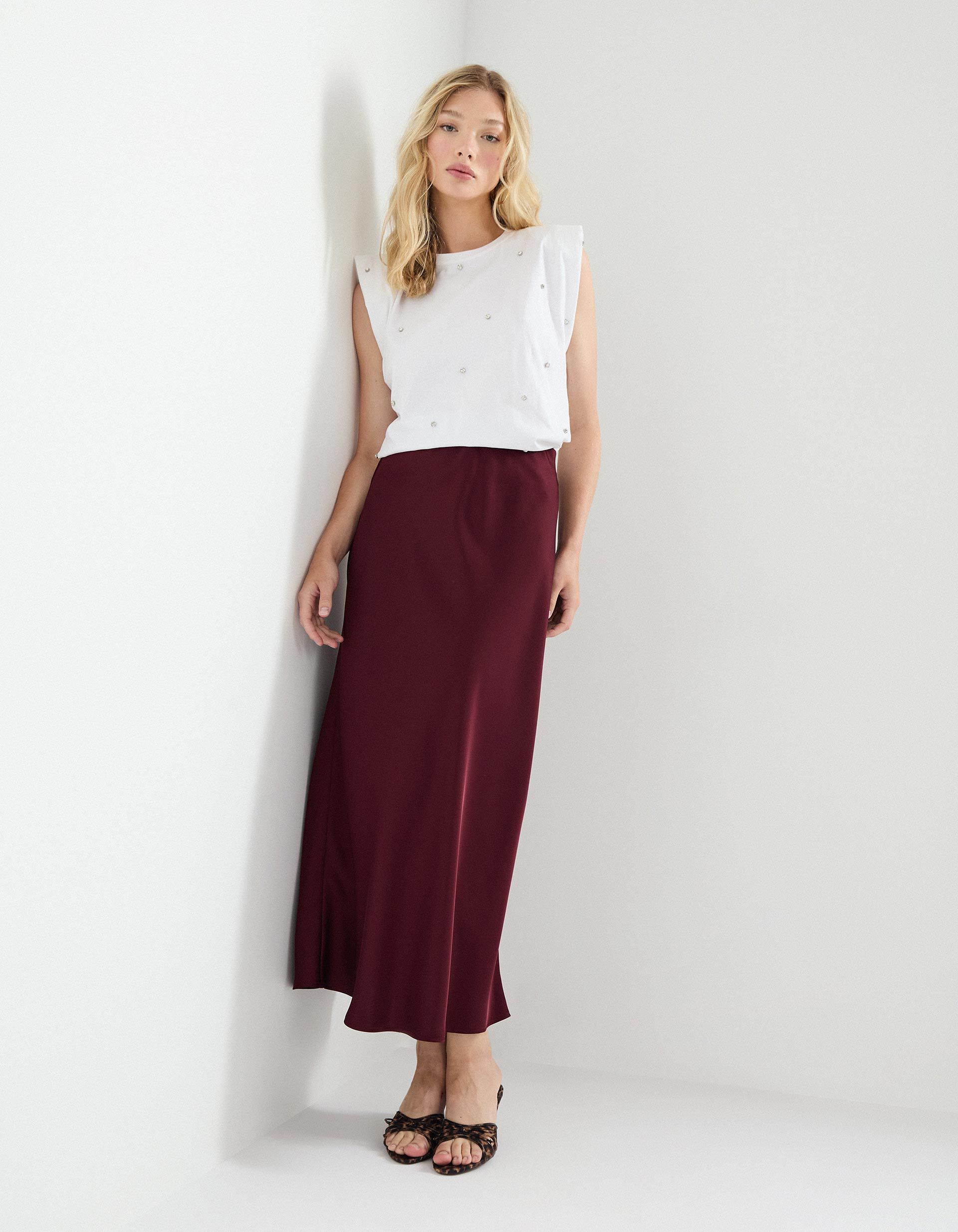 Comprar Online Saia Comprida de Cetim, Mulher, Vermelho Escuro