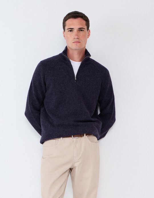 Comprar Online Camisola Com Mistura De L&atilde;, Homem, Azul Escuro