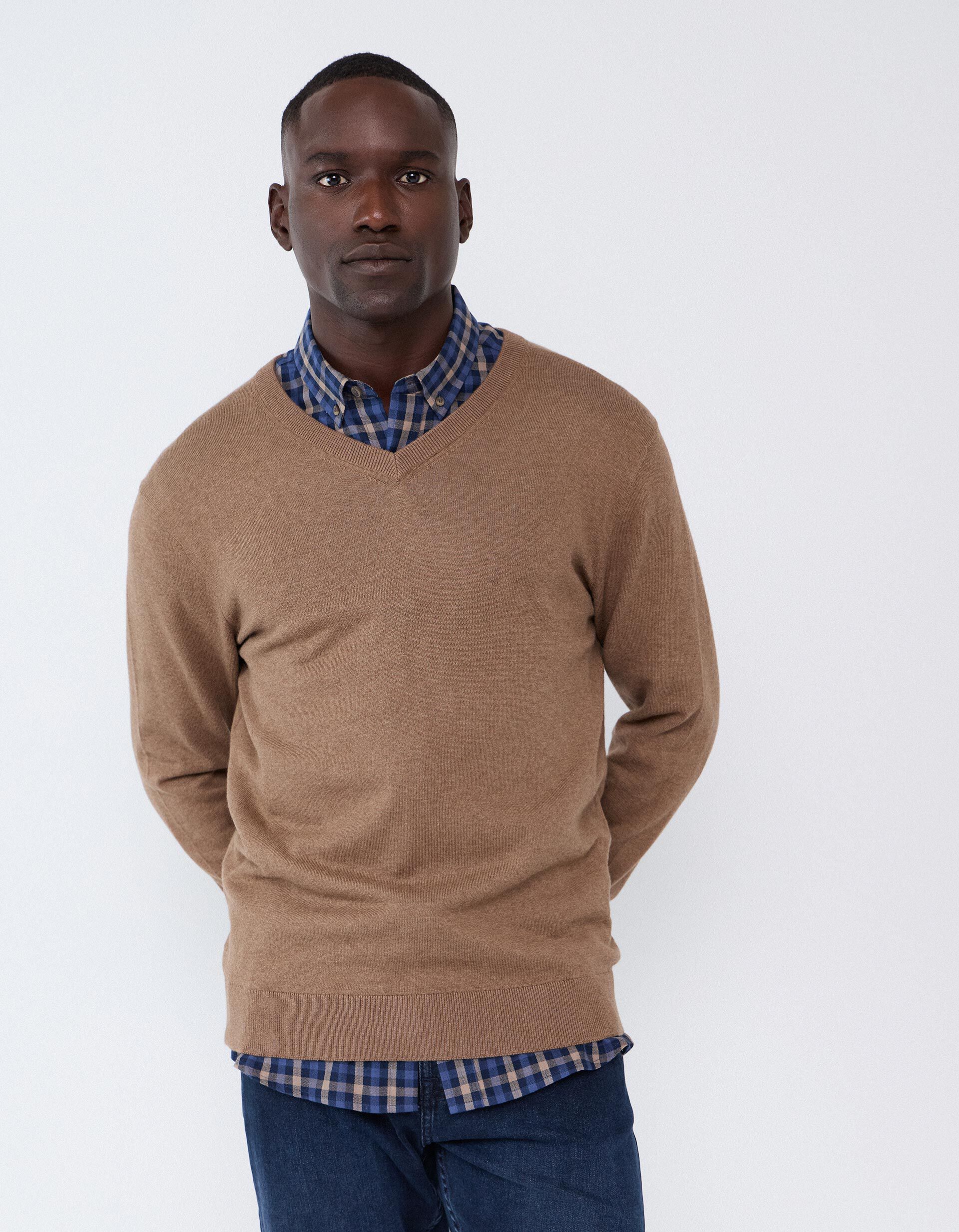 Comprar Online Camisola De Malha Com Caxemira, Homem, Bege Escuro