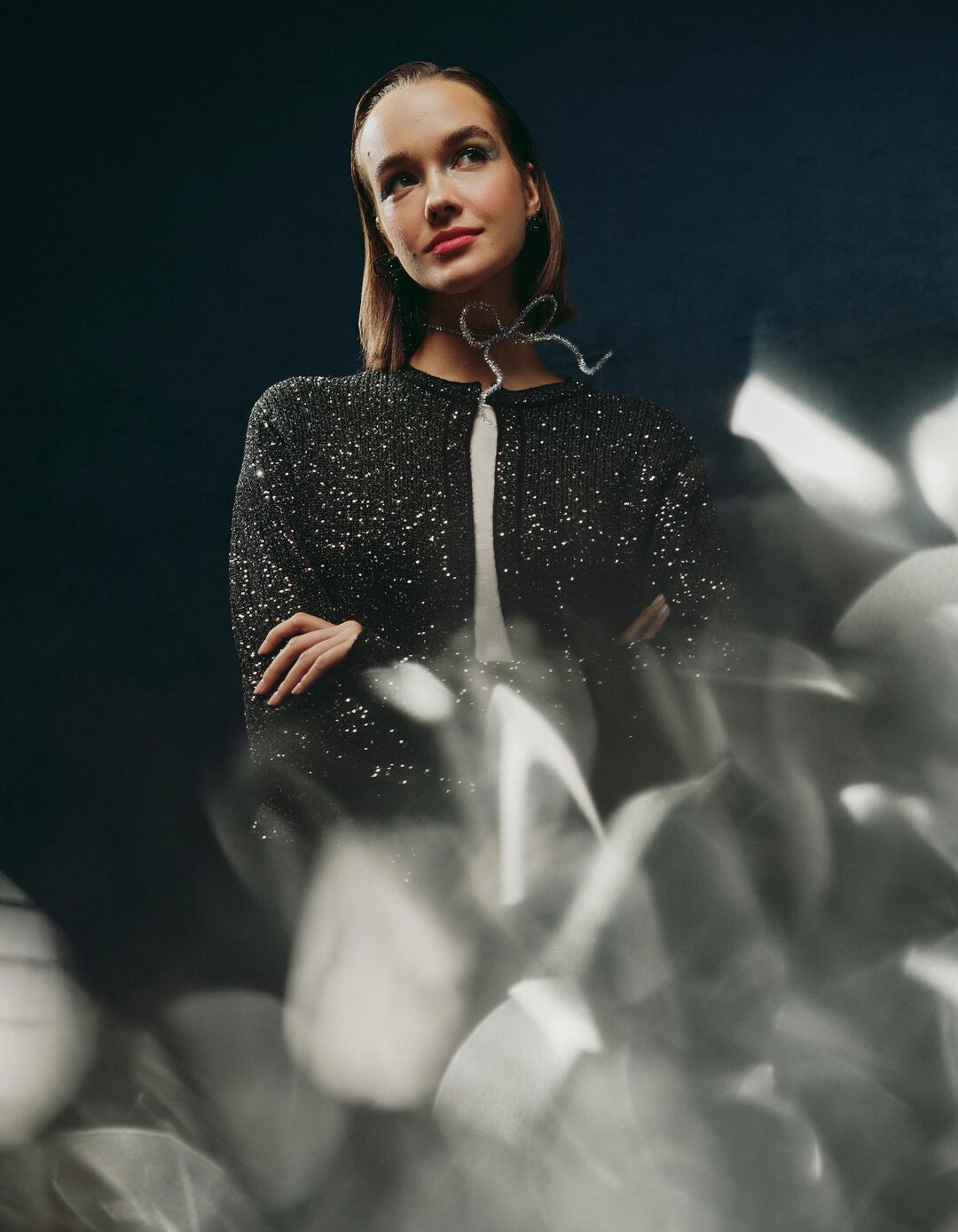 Casaco com Lantejoulas, Mulher, Preto