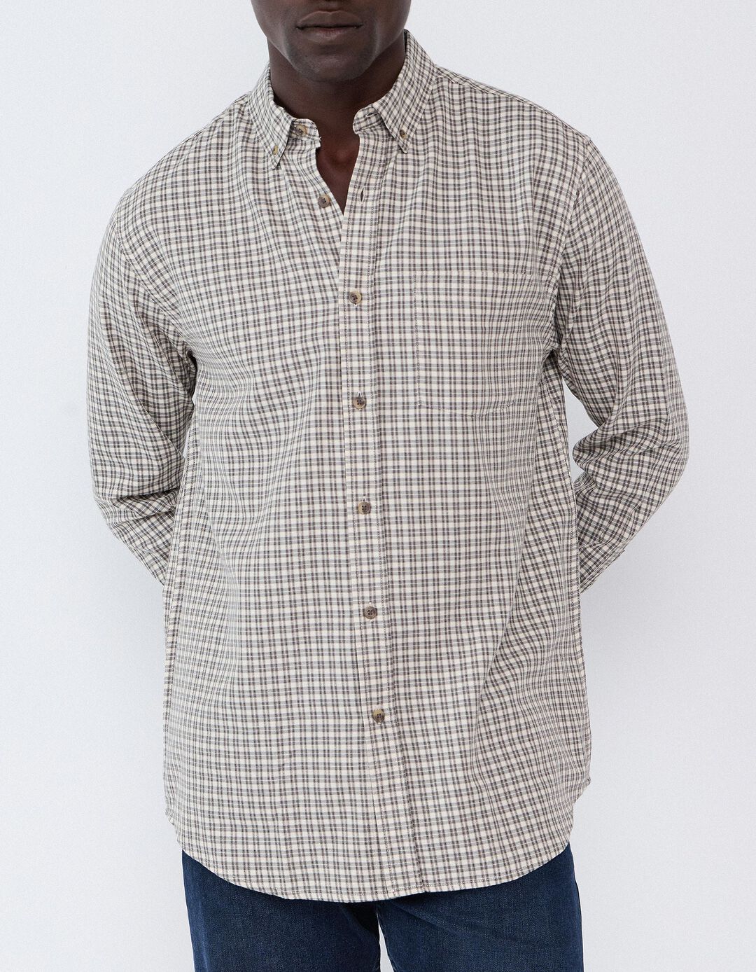 Camisa Xadrez, Homem, Bege Claro