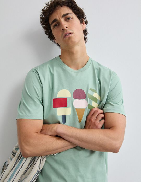 Comprar Online T-shirt Jersey Estampada, Homem, Verde Claro
