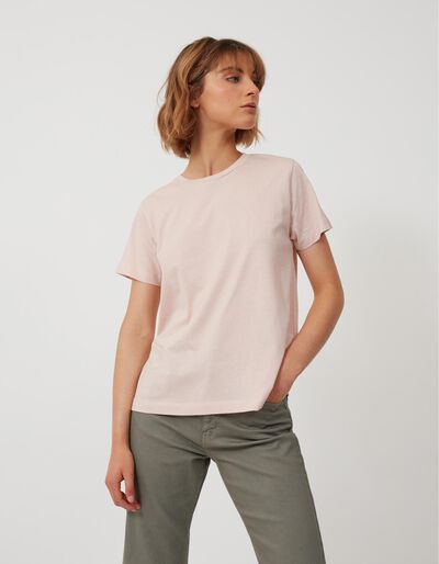 Round Neckline T-shirt, Women, Light Pink