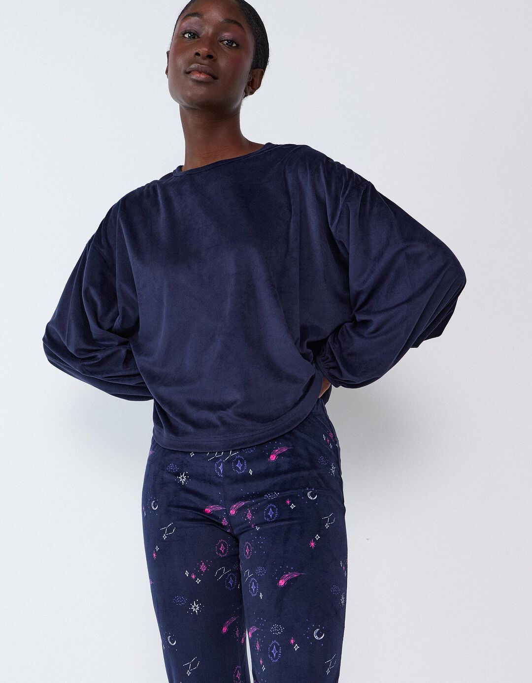 Pijama Aveludado, Mulher, Azul Escuro