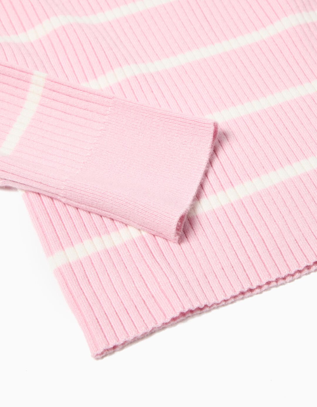 Camisola de Malha Riscas, Menina, Rosa Claro