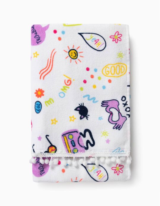 Toalha de Praia para Menina com Pompons, Branco