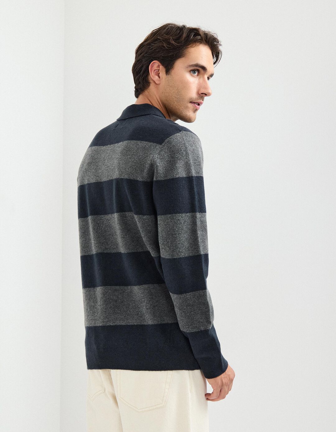 Polo de Malha às Riscas, Homem, Azul Escuro