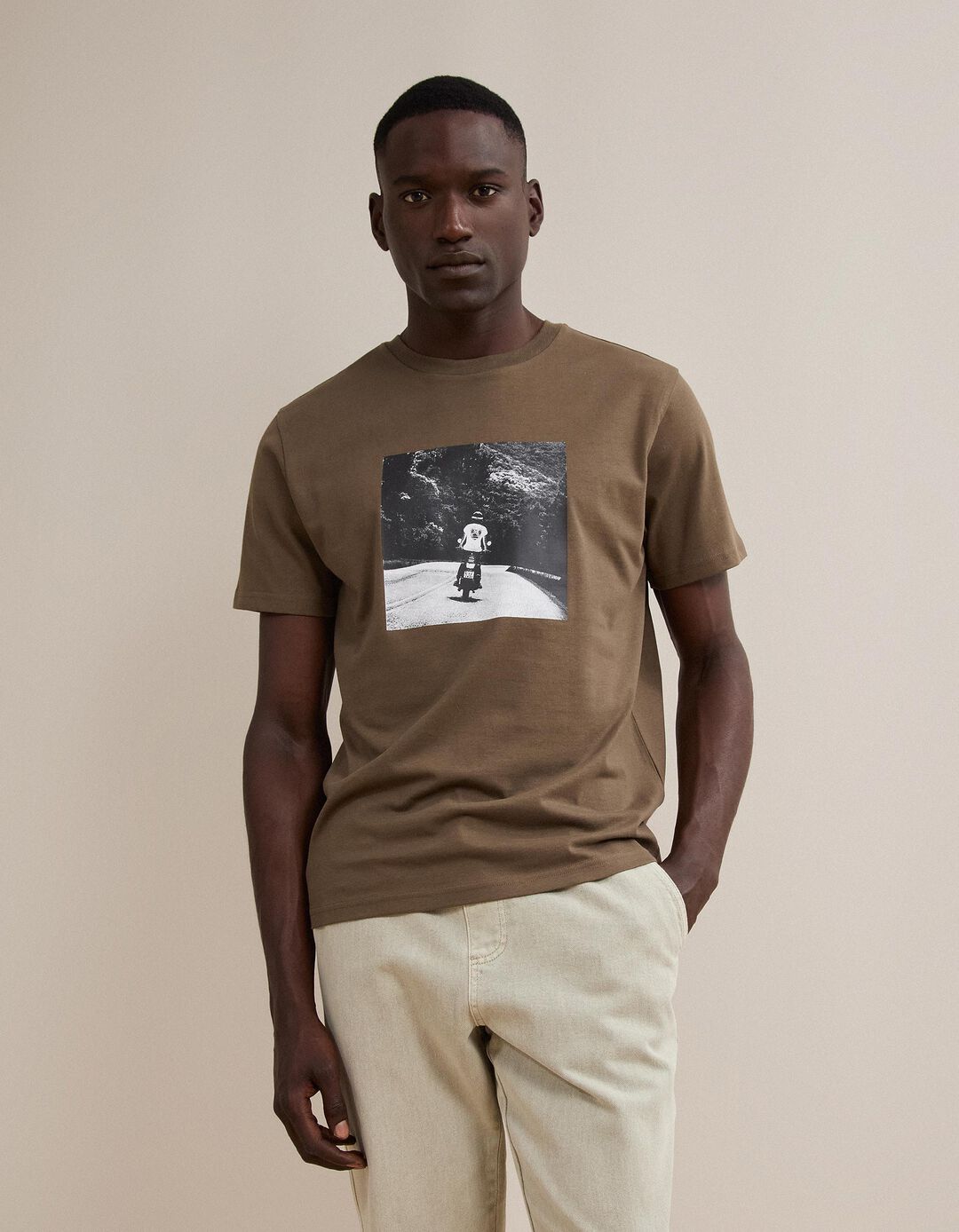T-shirt Jersey Estampada, Homem, Castanho
