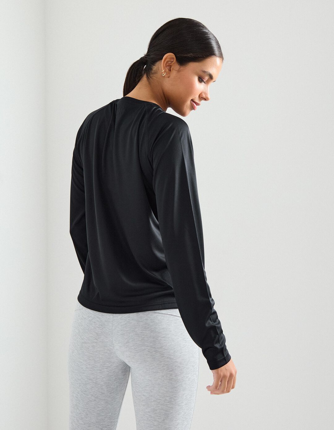 T-shirt Manga Comprida de Desporto, Mulher, Preto