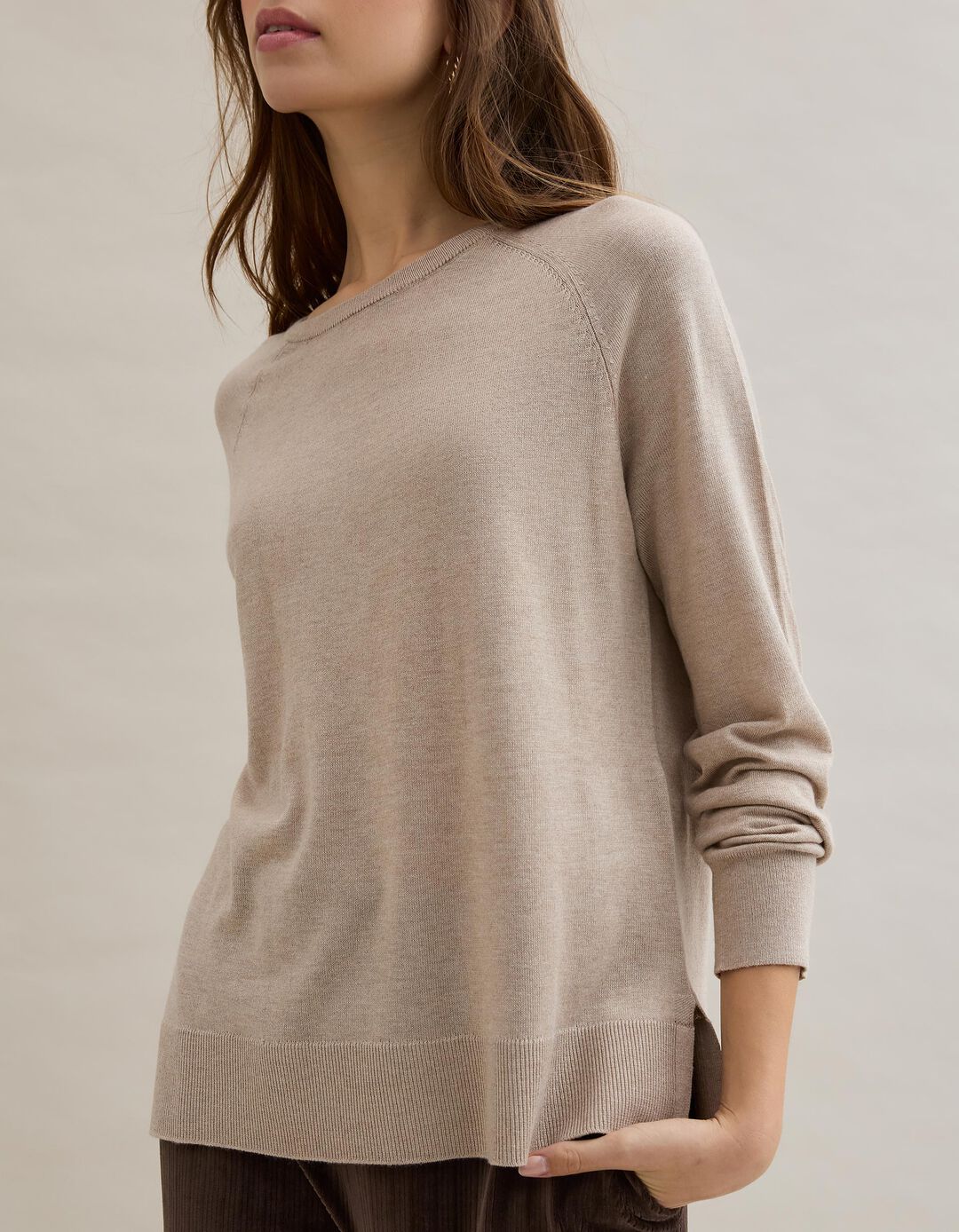 Camisola com Caxemira, Mulher, Bege Claro