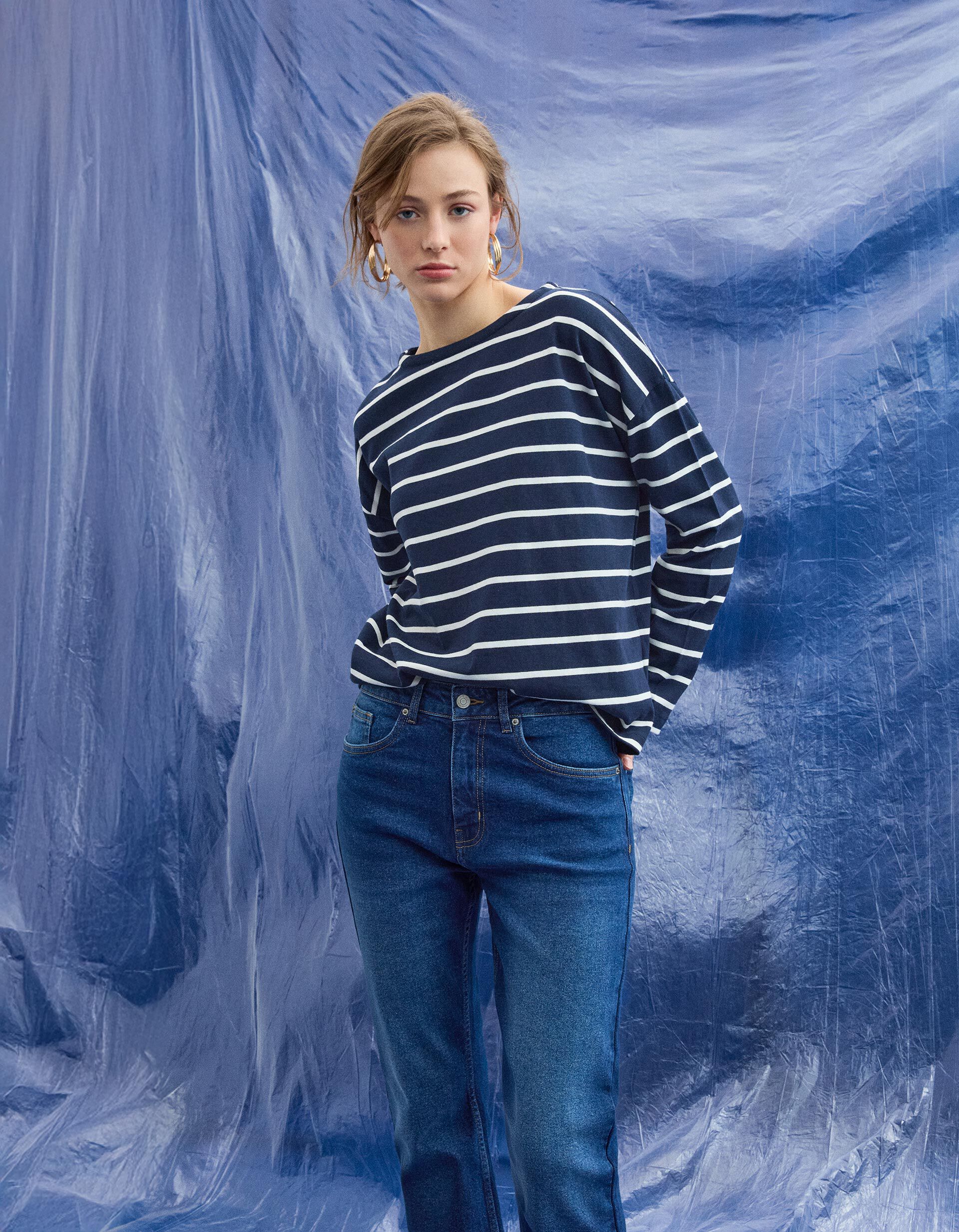 Comprar Online T-shirt Manga Comprida, Mulher, Azul Escuro