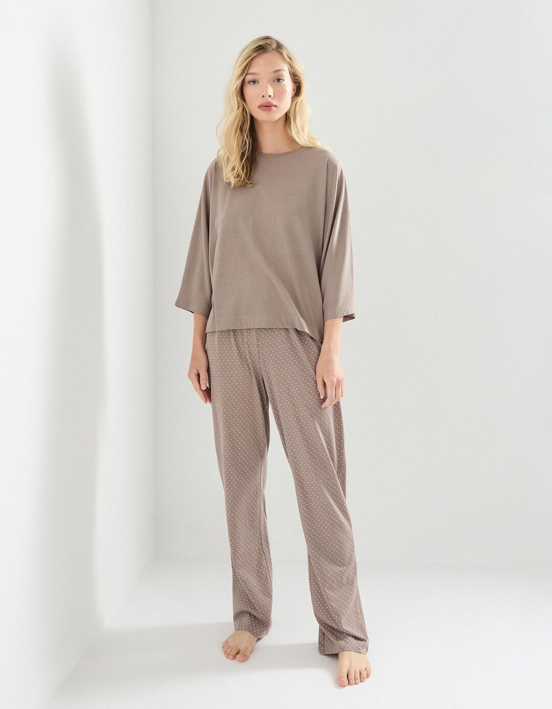 Pijama com Bolinhas, Mulher, Cinzento