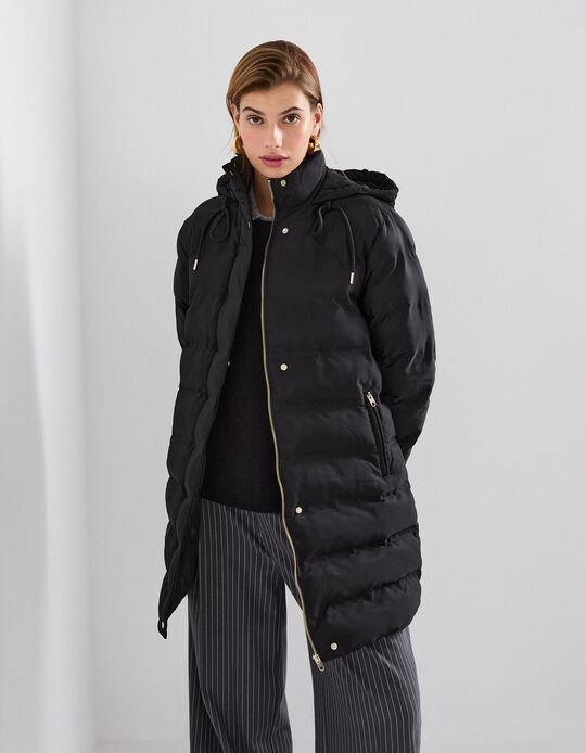 Comprar Online Casaco Acolchoado Comprido, Mulher, Preto