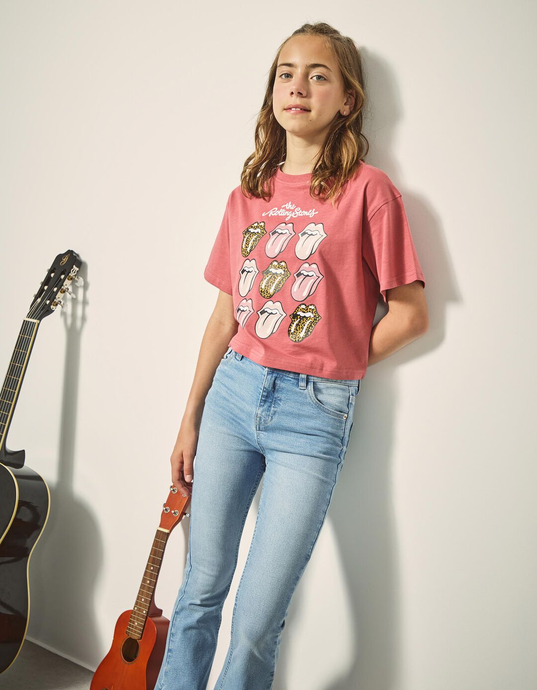 T-shirt 'The Rolling Stones', Menina, Rosa Escuro