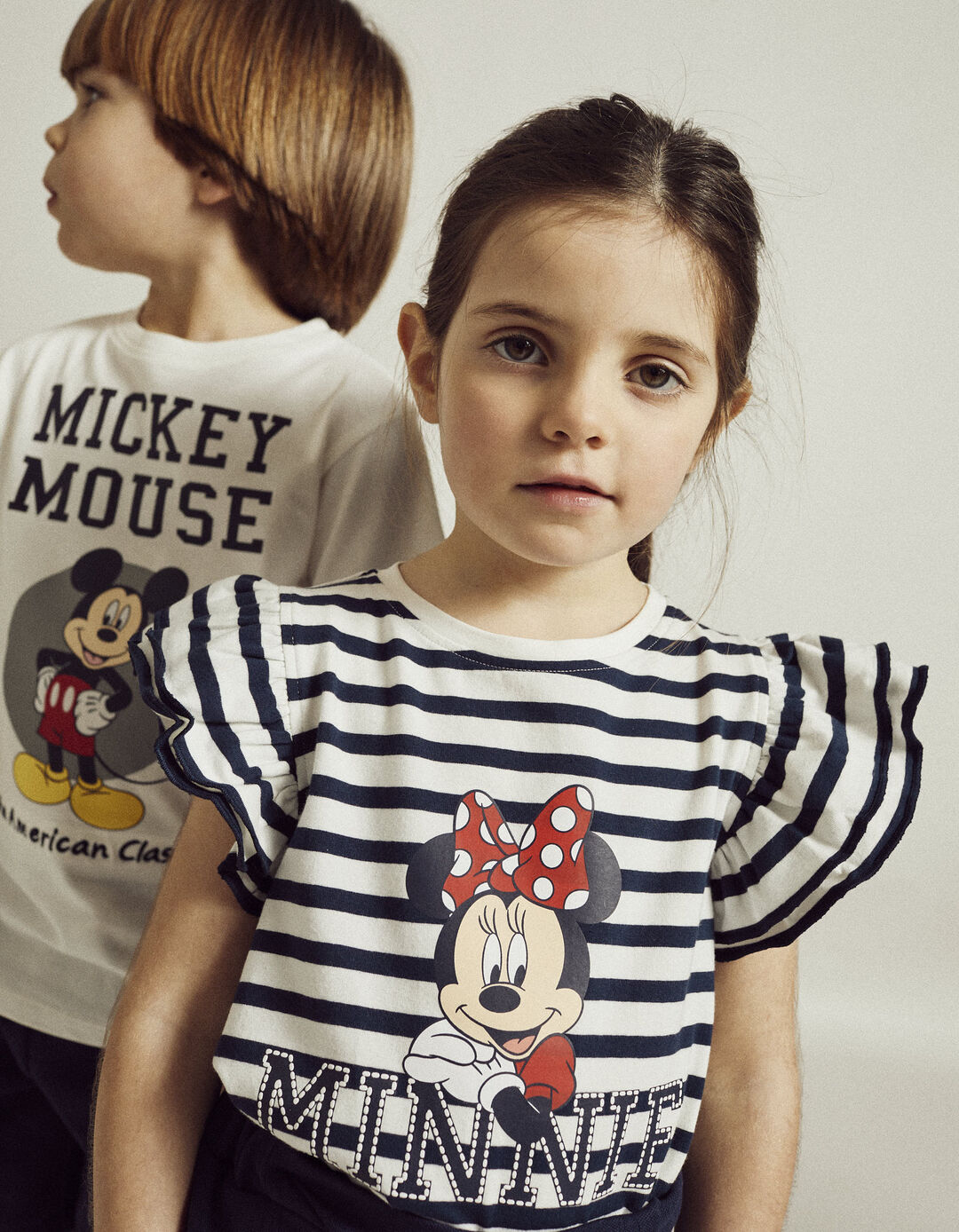 Striped T-shirt for Girls 'Minnie', White/Blue
