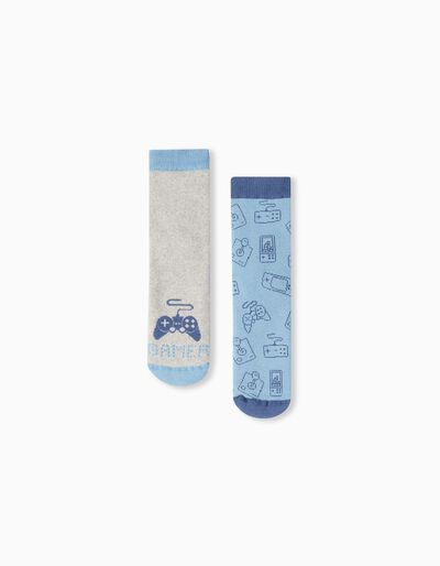 2 Pairs of Non-Slip Socks Pack, Boys, Multicolour