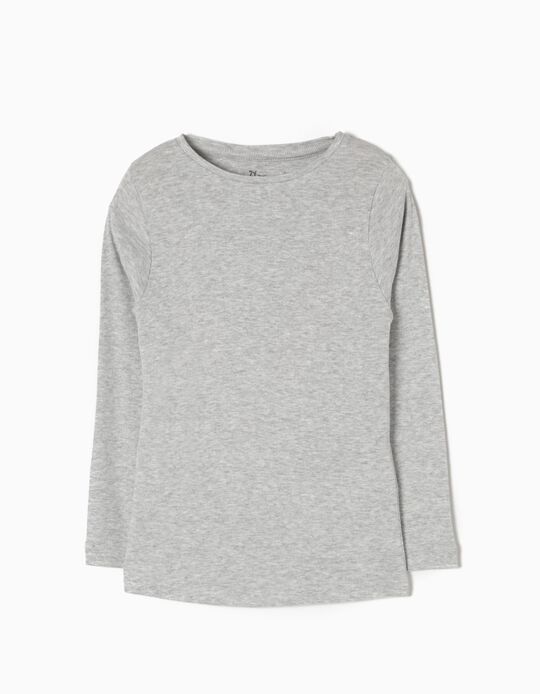 Long-Sleeved Basic Top, Grey Marl