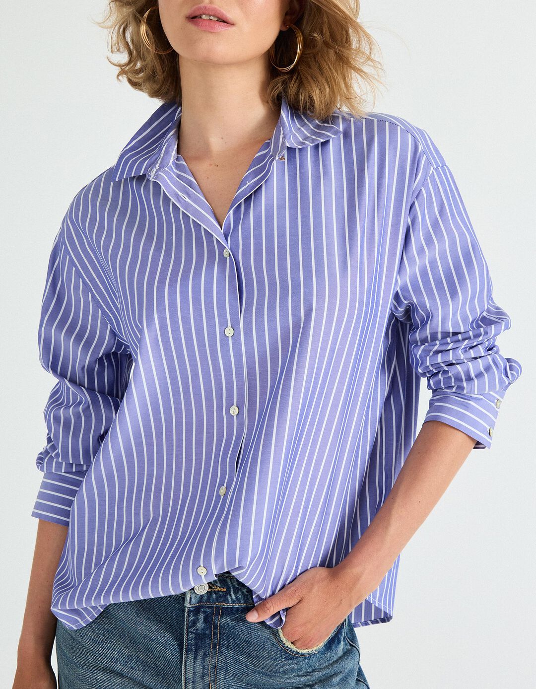 Camisa Riscas, Mulher, Azul Claro