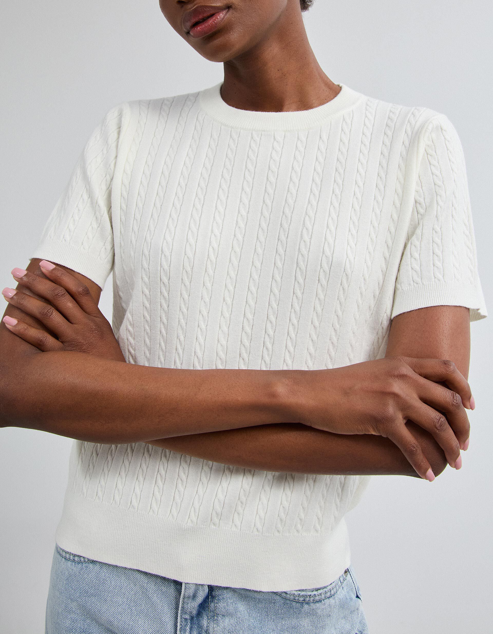 Comprar Online Camisola Tricotada Manga Curta, Mulher, Cru