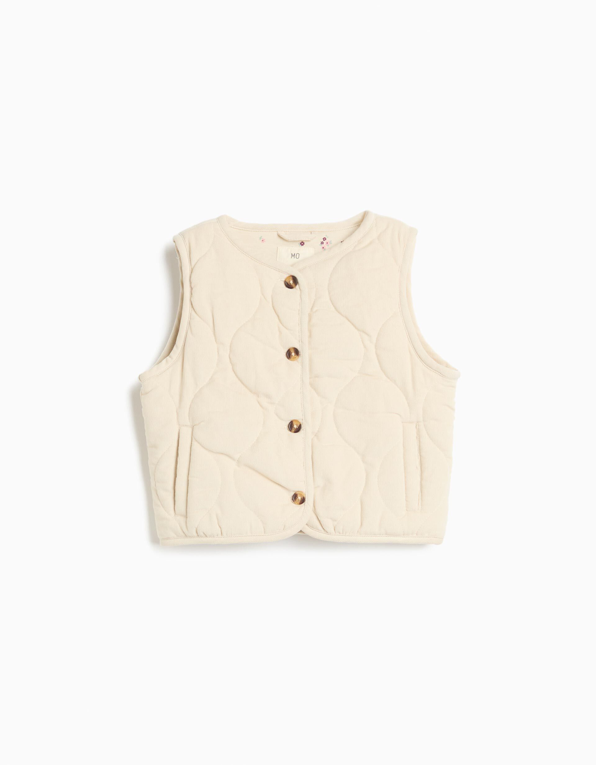 Comprar Online Colete Acolchoado Em Bombazina, Menina, Bege