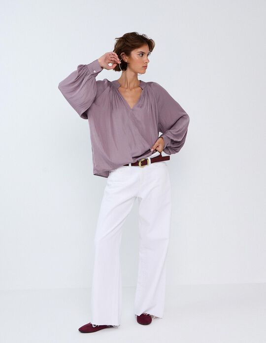 Comprar Online Blusa Com Mangas Bal&atilde;o, Mulher, Roxo Claro