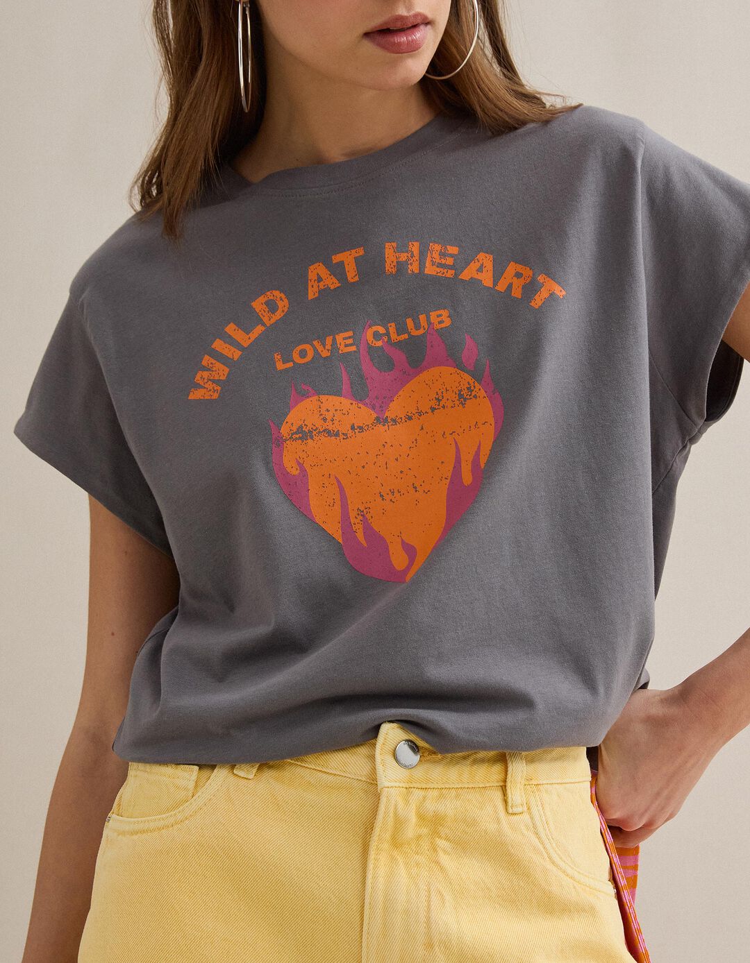 T-shirt Estampada, Mulher, Cinzento