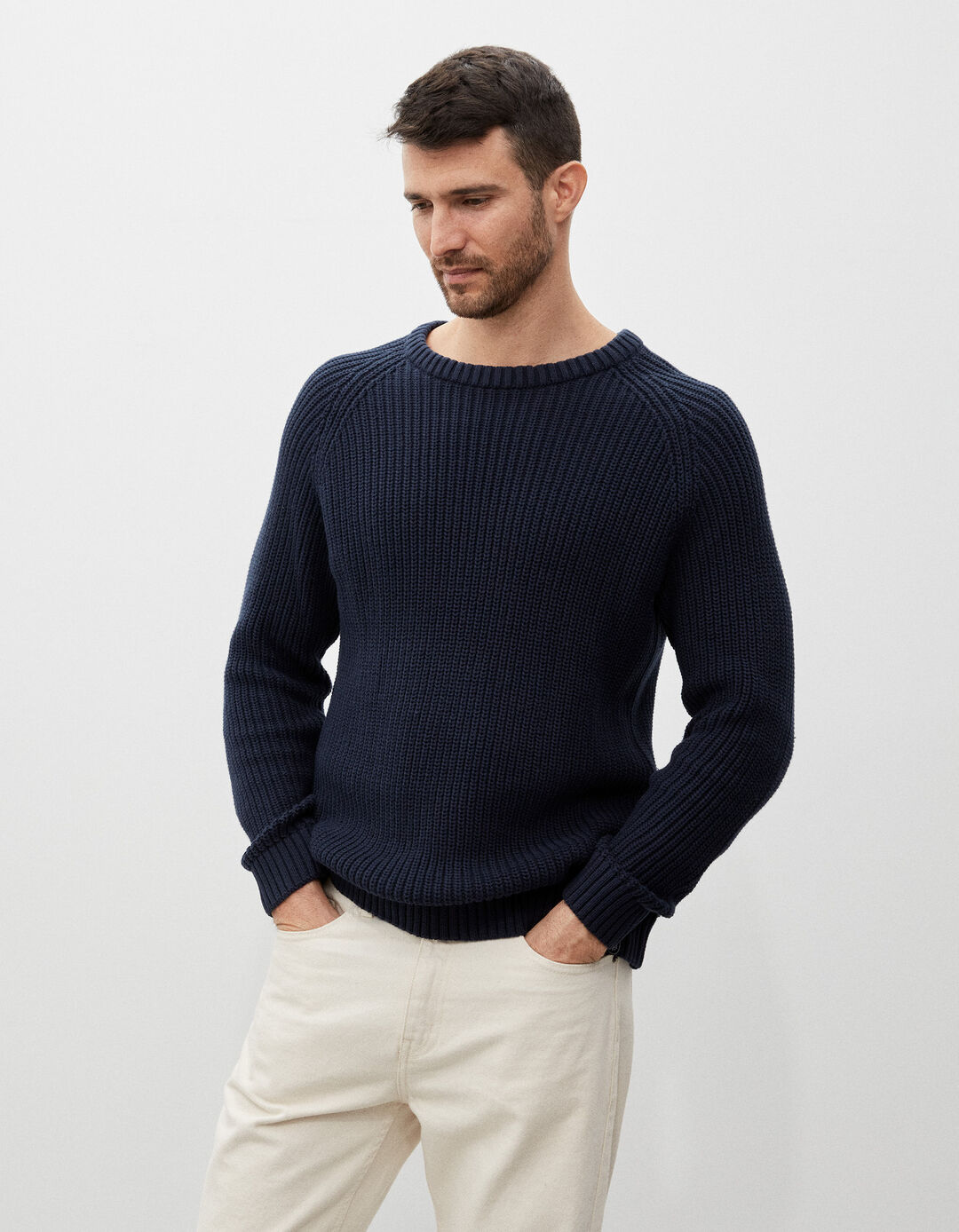 Ribbed Knit Sweater, Men, Dark Blue