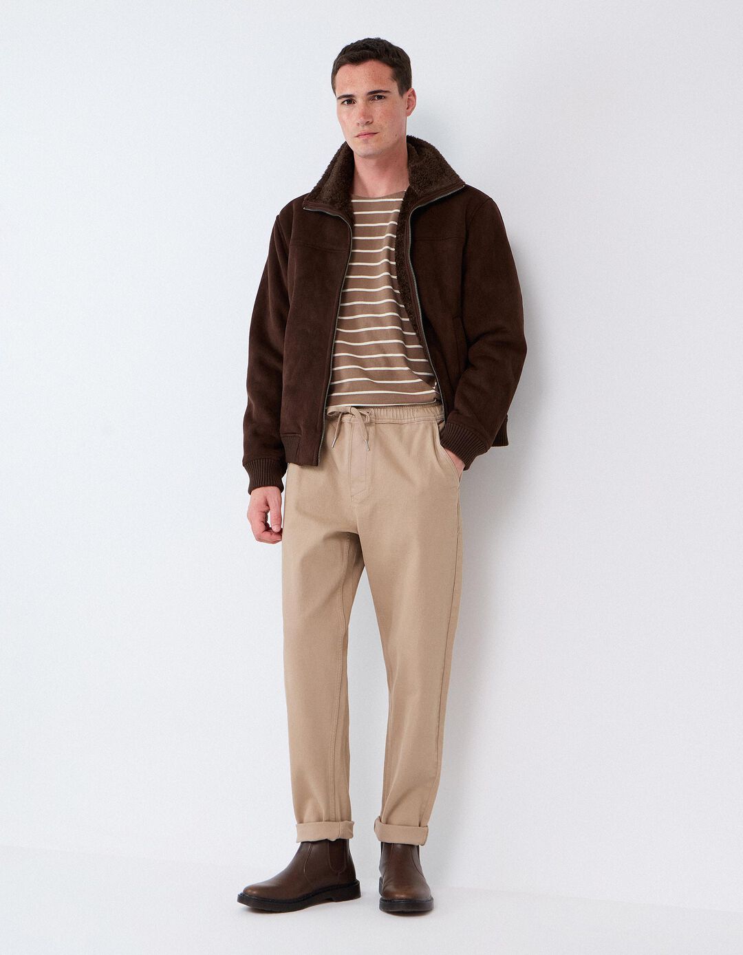 Cal&ccedil;as Jogger Tapered, Homem, Bege
