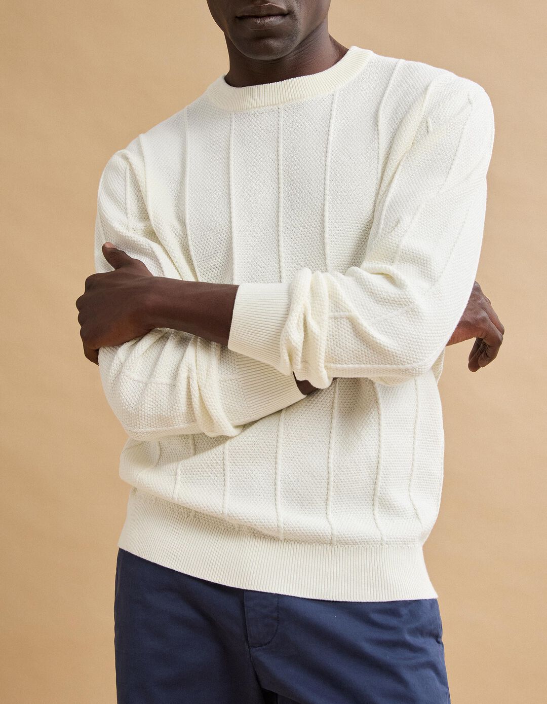 Camisola de Malha Jacquard, Homem, Cru