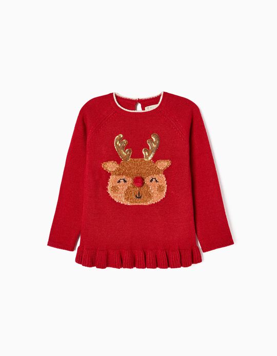 Jumper with Pompoms and Sequins for Girls, Red