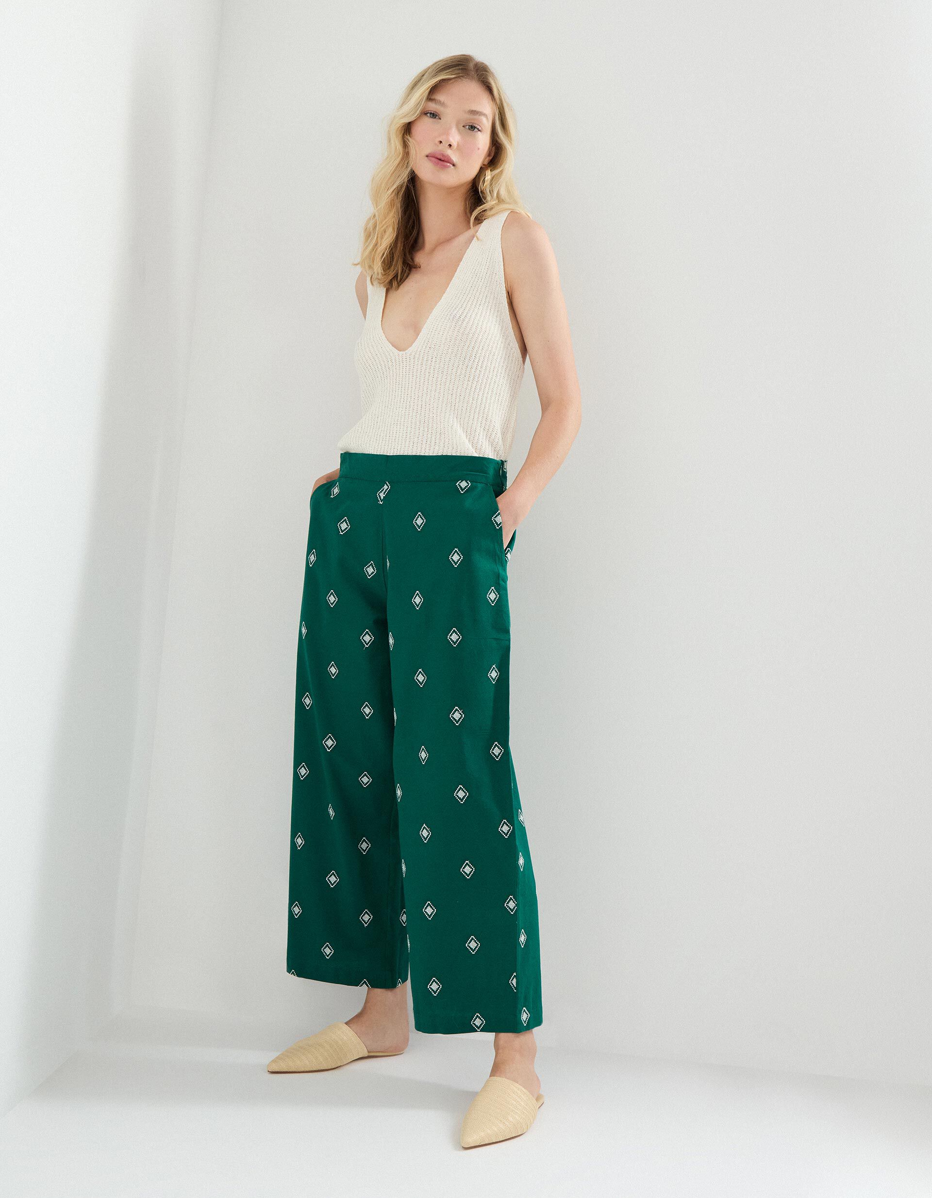 Comprar Online Cal&ccedil;as Culotte com Linho, Mulher, Verde 